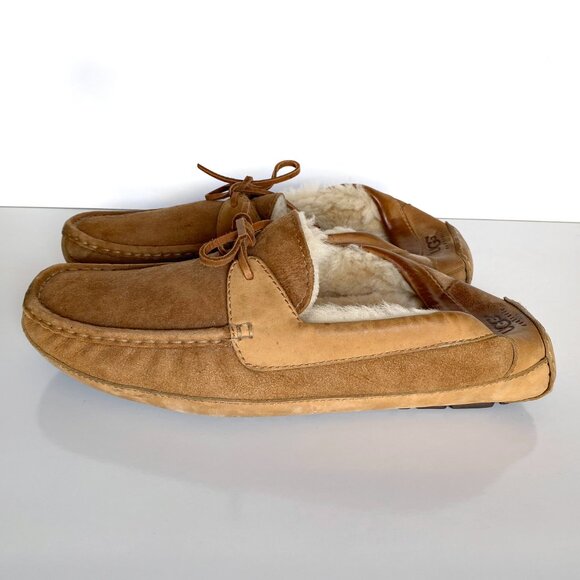 UGG "Bryon" Chestnut Suede Leather Slippers Men's Size 11 Slip On Moccasin - Picture 7 of 9